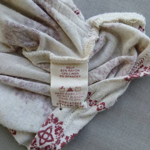 hem & thread cold shoulder faux wrap tank top L tan red adjustable straps L4998 - Picture 8 of 12